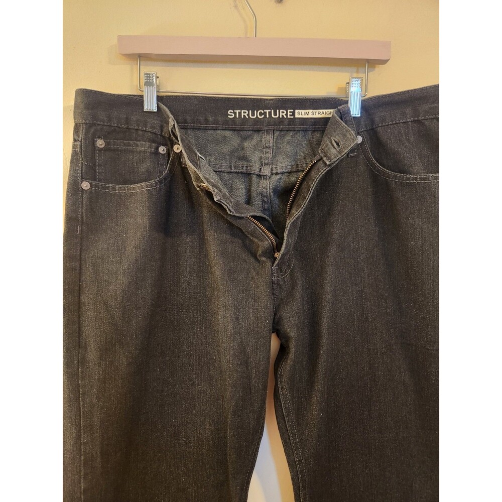 Structure Mens Size 38X32 Black Denim Slim Fit Straight Leg Jeans‎